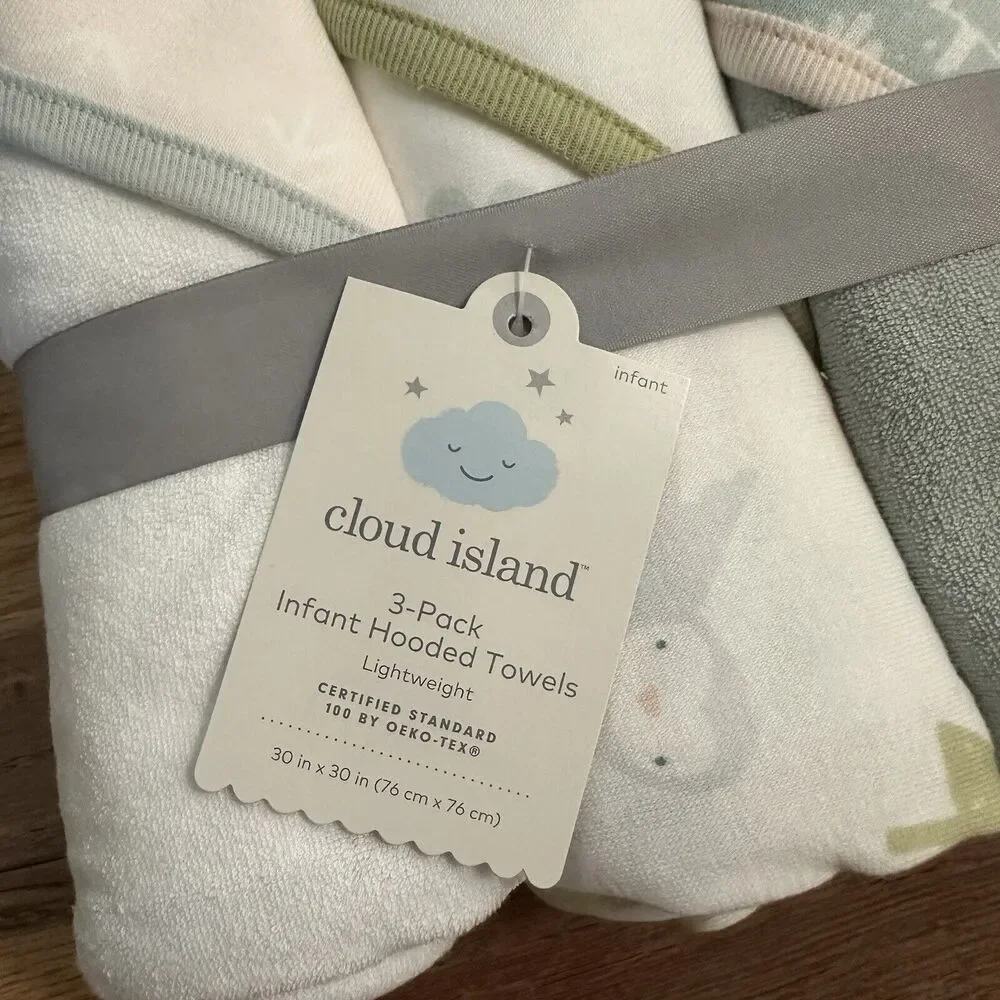 NEW!! Cloud Island Infant Hooded Bath Towels, BUNDLE (3pk), Woodland Theme